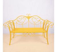 Panchina da giardino in metallo retrò per 2 schienali e braccioli curvi, per esterni, in ghisa e alluminio, facile da montare, ideale per patio, veranda, cortile, finitura gialla
