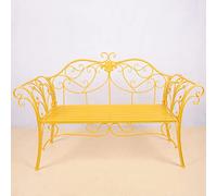 Panchina da giardino vintage in metallo a 2 posti con schienale curvo e braccioli, ideale per parco, prato, cortile, veranda, cortile, cortile, supporta fino a 250 kg, finitura gialla