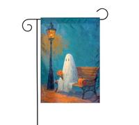 Panchina da strada con fantasma bianco con fiori bandiera da giardino 30 x 45 cm verticale su entrambi i lati per fattoria vacanze decorazioni esterne bandiera cortile