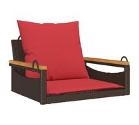 Panchina Dondolo con Cuscini Marrone 63x62x40 cm Poly Rattan | Telaio acciaio verniciato, legno acacia, anelli fissaggio, oscillazione, facile pulizia, uso esterno
