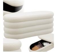 TecTake® Panca Contenitore Imbottita, 2 Grandi Scomparti di Stivaggio, Rivestimento Bouclé, Pouf Letto Stile Scandinavo, Camera da Letto, Salotto - Bouclé Crema/Bianco, 110 x 45 x 42 cm