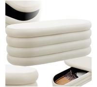TecTake® Panca Contenitore Imbottita, 2 Grandi Scomparti di Stivaggio, Rivestimento In Velluto, Pouf Letto Stile Scandinavo, Camera da Letto, Salotto - Effetto Velluto Crema/Bianco, 45x110x42 cm