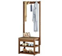 Panchina in legno con 5 ganci, organizer autoportante per ingresso, scarpiera a 2 ripiani, facile da montare per fango, atrio, corridoio, elegante decorazione per la casa