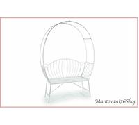 Panchina in metallo bianco con arco e schienale decorato cm 130 x 43 x 190 H
