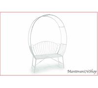 Panchina in metallo bianco con arco e schienale decorato cm 130 x 43 x 190 H