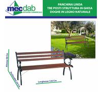 Panchina Linda in Ghisa con Doghe in Legno Naturale L 126 P 50 h 68 Cmm