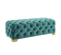 Panchina per finestra Panca da ingresso Panca imbottita in tessuto rustico for camera da letto Sedile con poggiapiedi ottomano trapuntato con bottoni Panche ai lati del letto(Green,110*45*40cm)