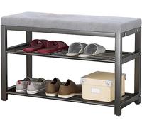Panchina per scarpe di ingresso End-panca della panca del letto Spazzatura in ferro battuto semplice, lo sgabello che cambia la scarpa alla porta ha un comodo cuscino, panca per scarpe (colore: blac