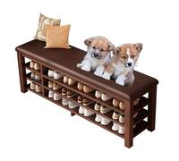 Panchina per scarpe d'ingresso Piena di stoccaggio in legno massiccio con sedile ammortizzato Piccola ingresso per corridoio Mudroom Foyer Scarpe Armadietto marrone 100cm