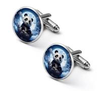 Panda Admiring The Moon Fashion Gemelli da Uomo Camicie Classiche Gemelli Set per Matrimonio Affari, 2.0cm, Metallo, Nessuna pietra preziosa