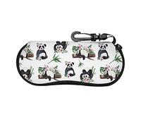 Panda ama i fiori Custodia per occhiali con cerniera Stampa Custodia per occhiali da sole morbida in neoprene portatile ultraleggero con moschettone