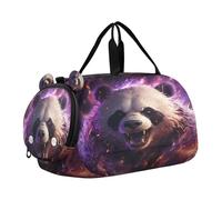 Panda Arrabbiato Viola Borsa Sportiva da Nuoto e Palestra con Scomparto per Scarpe Borsa da Viaggio per Il Fine Settimana Borsone per Ragazzi