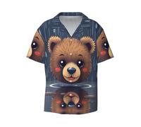 Panda Avatar - Camicia a maniche corte da uomo, casual, con bottoni, per vacanze e spiaggia, nero, S