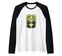 Panda Bear Che Fa a Forma di Cuore Carino Animale Amore Design Maglia con Maniche Raglan