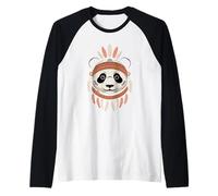 Panda Bear Indian Tribal Art Nativo Americano Maglia con Maniche Raglan