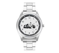 Panda Bear - Orologio da polso da uomo, casual, con cinturino in acciaio inox, al quarzo, in lega, per allenamento e sollevamento pesi, Stile:, regular, Bracciale