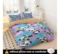 Panda Bedding - Set copripiumino singolo con adorabile faccia di panda, con sfumature arcobaleno pastello, in morbida microfibra, per bambini (04, singolo, 135 x 200 cm + 50 x 75 cm x 2)
