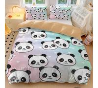 Panda Bedding - Set copripiumino singolo con adorabile faccia di panda, con sfumature arcobaleno pastello, in morbida microfibra, per bambini (01, singolo, 135 x 200 cm + 50 x 75 cm x 2)