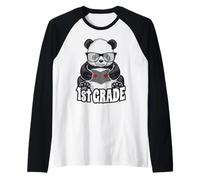 Panda Book Reader Teacher Heart per Il Ritorno a Scuola di Prima elementare Maglia con Maniche Raglan