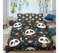 Panda cartoonSet Di Copripiumino morbida 3 Pezzi stampa 3D con cerniera Cute animal pattern copripiumino con federa traspirante ultra morbido e traspirante for bambini Super king（260x220cm）