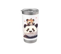 Panda che gioca con il giapponese Tanuki - Panda Bear giapponese Bicchiere termico in acciaio inox doppia parete