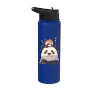 Panda che gioca con il giapponese Tanuki - Panda Bear giapponese Stainless Steel Insulated Water Bottle