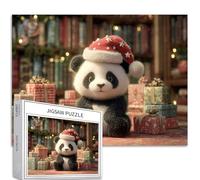 Panda che indossa cappello di Babbo Natale, puzzle da 1000 pezzi per adulti biblioteca sfondo arte puzzle impegnativo giochi di attività familiari colorati fai da te puzzle per decorazioni per la casa