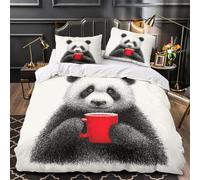 Panda che mangia bambù Set Di Copripiumino Set di 3 Pezzi stampa di 3D morbida con federa cerniera nascosta Fauna selvatica in una scena innevata copripiumino for bambini e ragazze King（220x240cm）