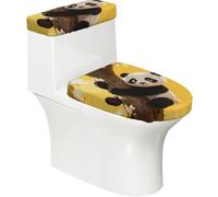 Panda Climb Tree - Set di 2 copriwater elastici per il bagno, con coperchio e copertura per serbatoio, decorazione morbida e lavabile, a forma di U
