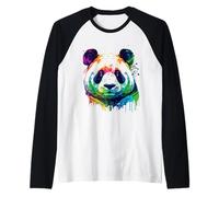 Panda colorato Pop Art Splash Art Tie Dye Arcobaleno Maglia con Maniche Raglan