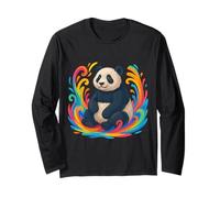 Panda Colorato Seduto Con Arcobaleno Design Maglia a Manica