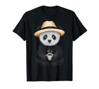 Panda con Cappello di Paglia Che beve caffè Maglietta