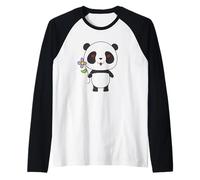 Panda con Fiore Maglia con Maniche Raglan