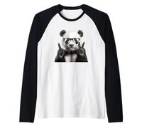 Panda con occhiali segno della pace carino Maglia con Maniche Raglan