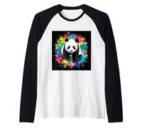 Panda con schizzi color arcobaleno Maglia con Maniche Raglan
