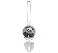 Panda con testa inclinata ornamento da appendere all'auto, in lega di zinco argento, accessori da appendere allo specchio dell'auto, ciondolo decorativo per interni auto, ciondoli divertenti per auto