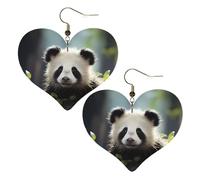 Panda cuccioli nella foresta stampa eleganti orecchini a forma di cuore leggeri accessori da donna perfetti per feste e San Valentino.