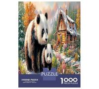 Panda Duo 1000 Pezzi Pandas by Cozy Snowy Forest Cottage Puzzle Giocattoli Puzzle Giochi Decorazione Della Famiglia Regalo Educativo 52x38cm/1000pcs