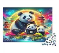 Panda Family Under Rainbow Moon with Pagodas Puzzle Impossibili 1000Pcs Decorazione Per La Casa. Giochi Rilassamento E Intelligence Per Adulti E Bambini Da 12 Anni 38x26cm/1000pcs
