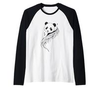 Panda Fiori Piume Line Art Minimalista Splash Maglia con Maniche Raglan