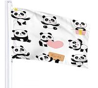 Panda Flag 3x5 FT Cute Animal Black White Baby Pandas with Gift Word Crow Heart Outdoor Flags Large Welcome Yard Banners Home Garden Yard Lawn Decor
