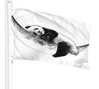 Panda Flag 4x6 FT Schizzo di simpatici panda animali sdraiati sulla luna Bandiere per esterni Grandi striscioni di benvenuto per cortile Casa Giardino Cortile Prato Decor Nero Bianco