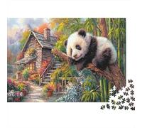Panda Gigante Carta Panda sul ramo vicino alla capanna nella foresta Puzzle regalabile per tutta la famiglia 52x38cm/1000 pezzi