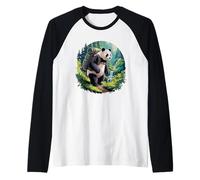 Panda Hiking Waterfall Forest Scenic Trekking Maglia con Maniche Raglan