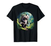 Panda Hiking Waterfall Forest Scenic Trekking Maglietta