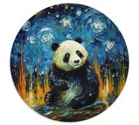 Panda in pittura a olio puzzle 1000 pezzi cielo stellato rotondo puzzle gioco casuale arte decorazione moderna per adulti 1000 pezzi (67,5 x 67,5 cm)