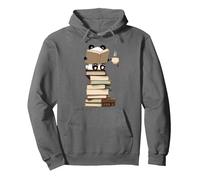 Panda Kawaii, Libri e tè Regalo per Camicia Felpa con Cappuccio, Unisex per Adulti, Asfalto, S