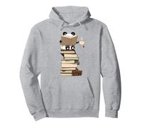 Panda Kawaii, Libri e tè Regalo per Camicia Felpa con Cappuccio, Unisex per Adulti, Grigio Melange, S
