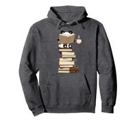 Panda Kawaii, Libri e tè Regalo per Camicia Felpa con Cappuccio, Unisex per Adulti, Grigio Scuro, S