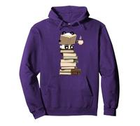 Panda Kawaii, Libri e tè Regalo per Camicia Felpa con Cappuccio, Unisex per Adulti, Viola, S